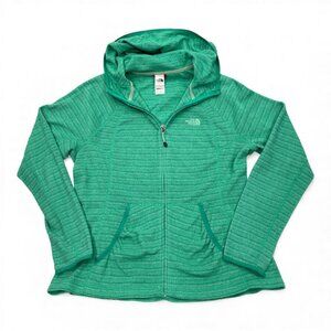 The North Face Green Striped Zip Terry Cloth Hoodie Sweatshirt Jacket Women's XL